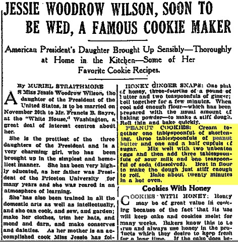 Jessie Woodrwo Wilson Peanut Butter Cookie Recipe
